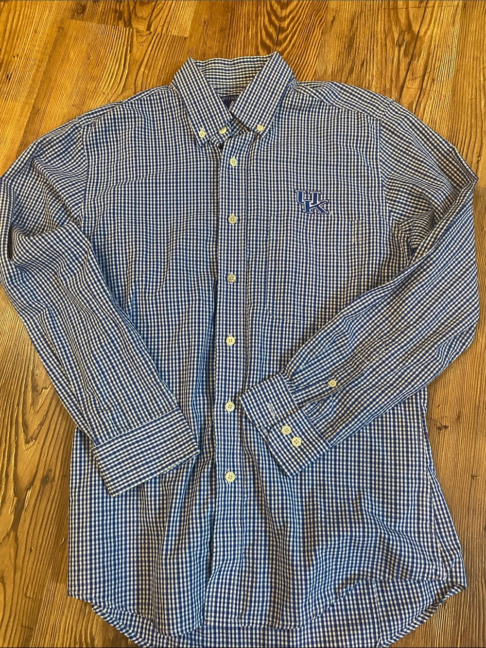 UK Antigua Blue and White Gingham Button-Down Shirt